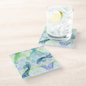 Beach Mermaid Schwanzes Aquarelle Fische Muster Glasuntersetzer (Schrägansicht)