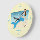 Beach Mermaid Valentine Thunder_Cove Große Wanduhr (Winkel)