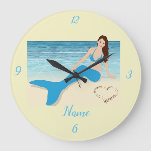 Beach Mermaid Valentine Thunder_Cove Große Wanduhr (Vorderseite)