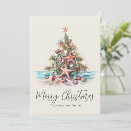 Beach Merry Christmas Feiertagskarte (Stehend Vorderseite)