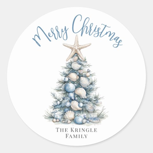 Beach Merry Christmas Runder Aufkleber (Vorderseite)