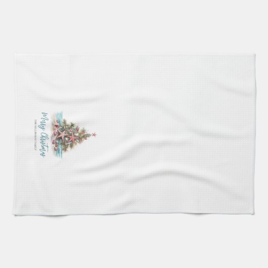 Beach Merry Christmas Tree Geschirrtuch (Horizontal)