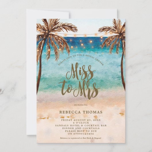 Beach Miss zu Mrs. Bridal Dusche Einladung (Vorderseite)
