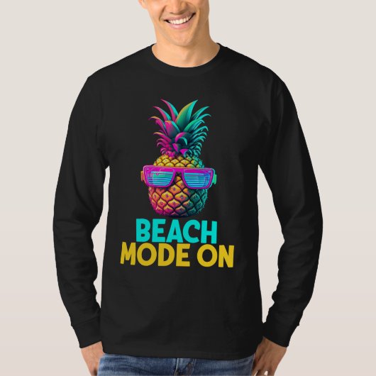 Beach Mode On Funny Retro Pineapple Sunglasses Vac T-Shirt (Vorderseite)