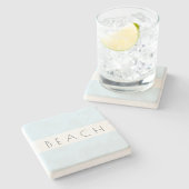 Beach Modern Blue White Typografie Coastal Steinuntersetzer (Seitenansicht)