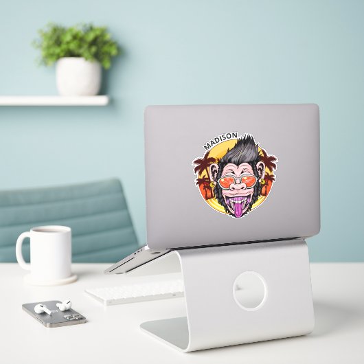 Beach Monkey individuelle Name Aufkleber (Laptop auf Schreibtisch)