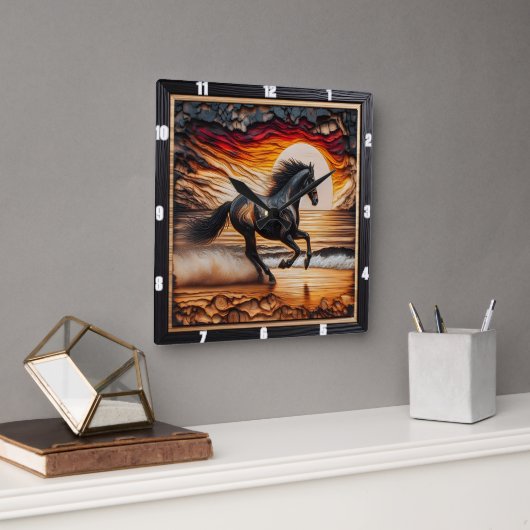 Beach Morgan Gallop: Charred Wood Scene Quadratische Wanduhr (Büro)