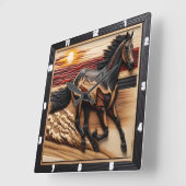 Beach Morgan Trot: Gebranntes Holzdisplay Quadratische Wanduhr (Winkel)