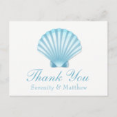 Beach Muschel Blue Nautical Wedding Vielen Dank Einladungspostkarte (Vorderseite)