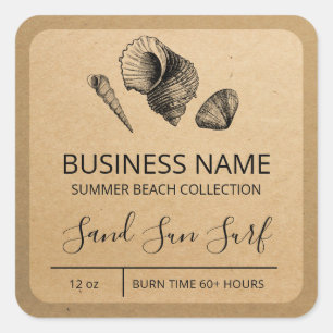 Beach Muschel Kraft Paper Soy Candle Labels Quadratischer Aufkleber