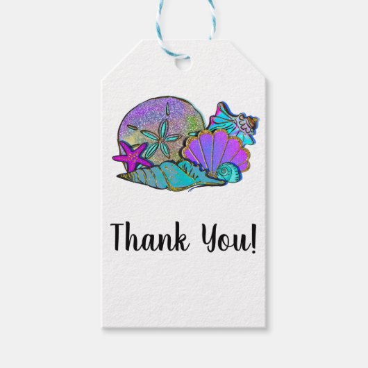 Beach Muscheln Glitzer Sparkle Geburtstagsparty Geschenkanhänger (Vorderseite)