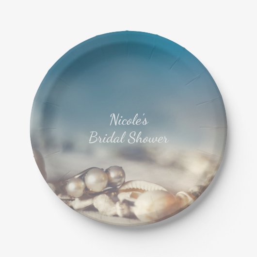 Beach Muscheln & Pearl Jewelry Elegantes Brautpart Pappteller (Vorderseite)