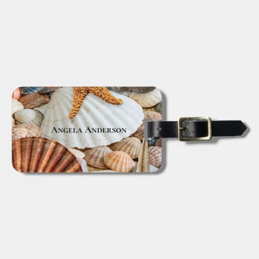 Beach Muscheln Starfish Gepäck Tag Gepäckanhänger (Vorderseite horizontal)