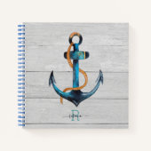 Beach Nautical Anchor Mit Monogramm Spiral Noteboo Notizblock (Vorderseite)