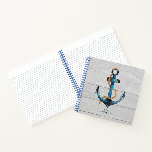 Beach Nautical Anchor Mit Monogramm Spiral Noteboo Notizblock (Innenseite)