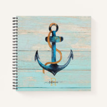 Beach Nautical Anchor Mit Monogramm Spiral Noteboo
