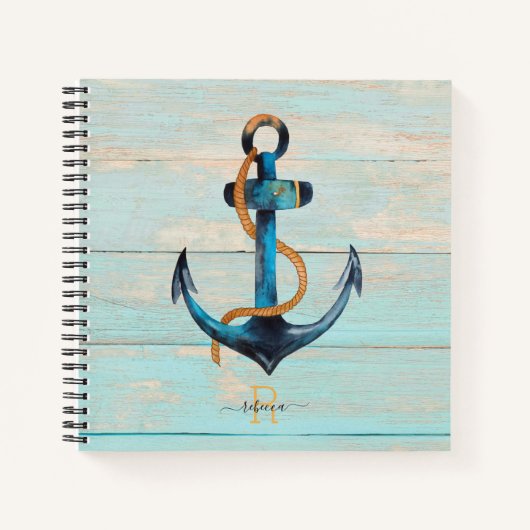 Beach Nautical Anchor Mit Monogramm Spiral Noteboo Notizblock (Vorderseite)
