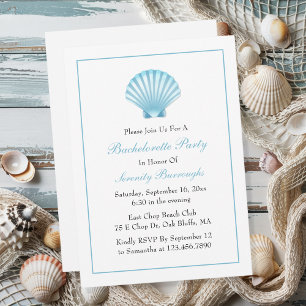 Beach Nautical Blue Seashell Junggeselinnen-Abschi Einladung
