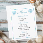 Beach Nautical Blue Seashell Wedding Menu