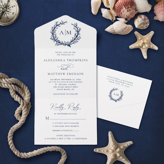 Beach Nautical Coral Reef Wedding All In One Einladung
