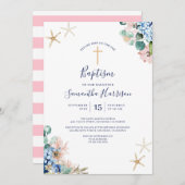 Beach Nautical Floral Baby Girl Taufe Einladung (Vorne/Hinten)