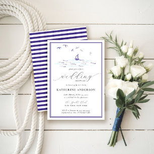 Beach Nautical Waves Boat Wedding Brautparty Einladung