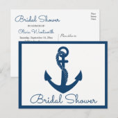 Beach Navy Blue Anchor Nautical Brautparty Einladungspostkarte (Vorne/Hinten)