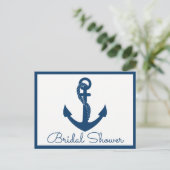 Beach Navy Blue Anchor Nautical Brautparty Einladungspostkarte (Stehend Vorderseite)