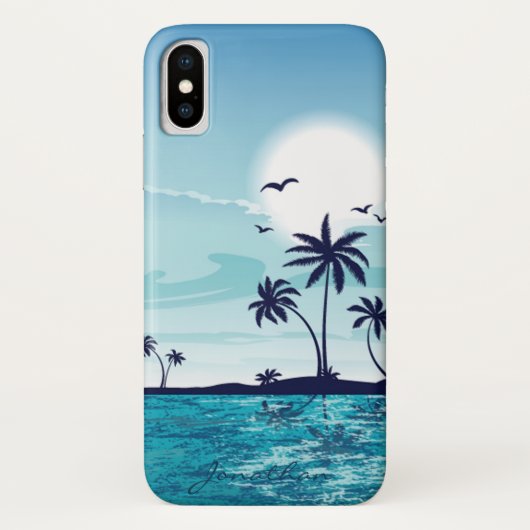 Beach Night mit Moon Birds Palm Tree Ocean Cloud Case-Mate iPhone Hülle (Rückseite)
