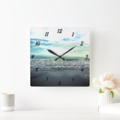Beach Ocean Abstrakt Blue Gray Artistic Trendy Quadratische Wanduhr (Zuhause)