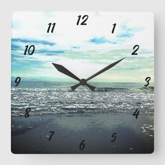 Beach Ocean Abstrakt Blue Gray Artistic Trendy Quadratische Wanduhr (Vorderseite)