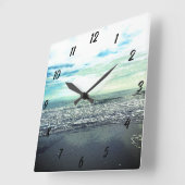 Beach Ocean Abstrakt Blue Gray Artistic Trendy Quadratische Wanduhr (Winkel)