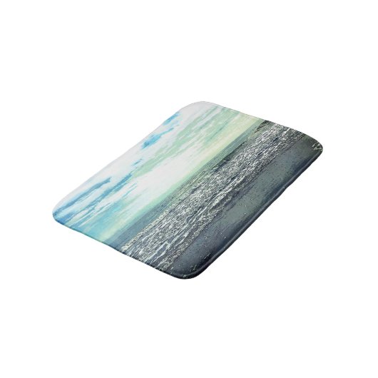 Beach Ocean Abstrakt Blue Grey Green Art Badematte (Schrägansicht)
