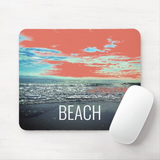 Beach Ocean Artistic Typografy Blue Orange Landsch Mousepad (Mit Mouse)