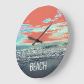 Beach Ocean Artistic Typografy Blue Sunset Orange Große Wanduhr (Winkel)