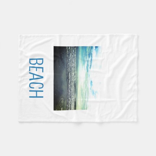 Beach Ocean Artistic Typografy Blue White Landscha Fleecedecke (Vorderseite (Horizontal))