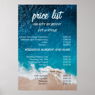 Beach Ocean Beauty Salon Preisliste - Coastal Blue Poster