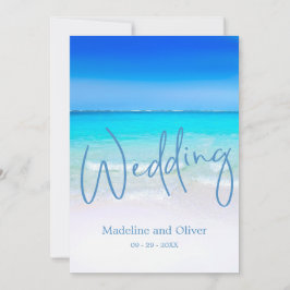 Beach Ocean Blue Sand Moderne Hochzeit Einladung