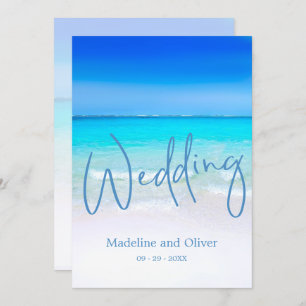 Beach Ocean Blue Sand Moderne Hochzeit Einladung