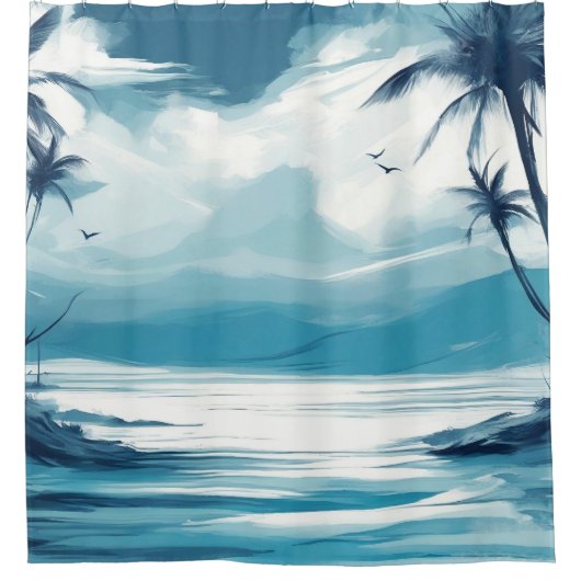 Beach Ocean Blue White Sea Design 308 Duschvorhang (Vorderseite)