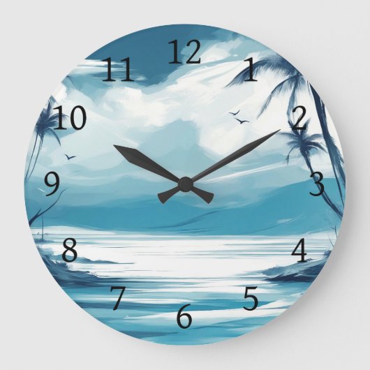 Beach Ocean Blue White Sea Design 308 Große Wanduhr (Vorderseite)