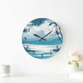 Beach Ocean Blue White Sea Design 308 Große Wanduhr (Zuhause)