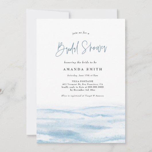 Beach Ocean Coast Dusty Blue Brautparty Invit Einladung (Vorderseite)