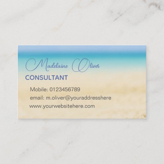 Beach Ocean Coastal Blau Moderner Chic Visitenkarte (Rückseite)