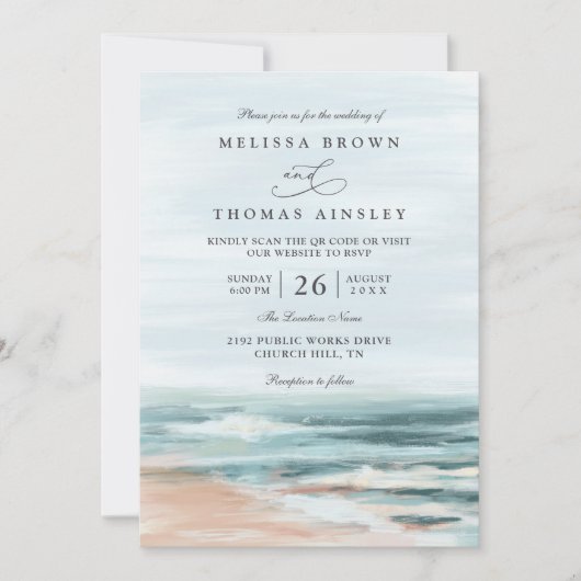 Beach Ocean Destination Elegant QR Code Wedding Einladung (Vorderseite)
