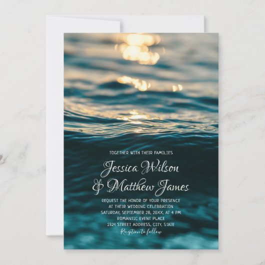 Beach Ocean Destination Nautical Sunset Wedding Einladung (Vorderseite)