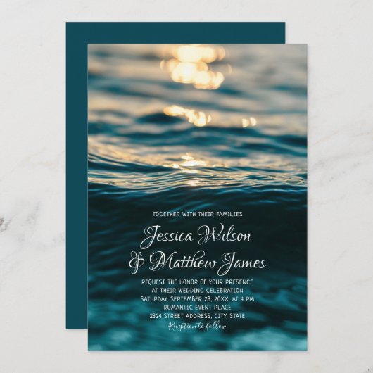 Beach Ocean Destination Nautical Sunset Wedding Einladung (Vorne/Hinten)