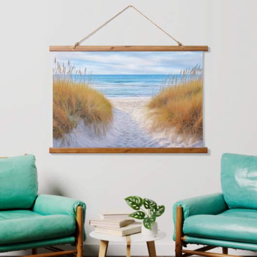 Beach Ocean Grasses Sand Dunes Pathway Art Wandteppich Mit Holzrahmen (Wohnzimmer)