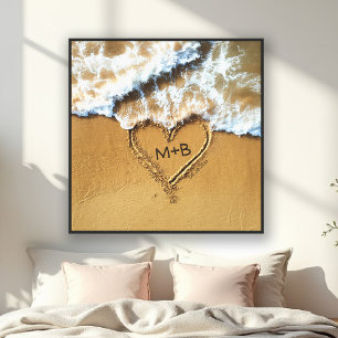 Beach Ocean Heart Initials Hochzeitstag Leinwanddruck