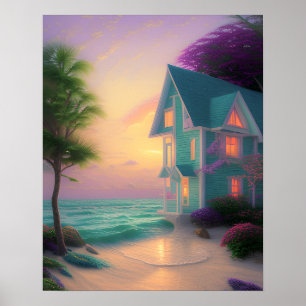Beach Ocean Hütte Scene Fantasy Art Poster